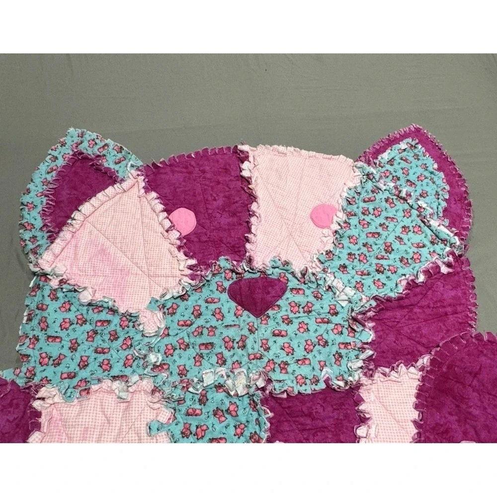 Handmade Pig Baby Blanket Lot w Douglas Pig Plush Pink Teal Rag Quilt
